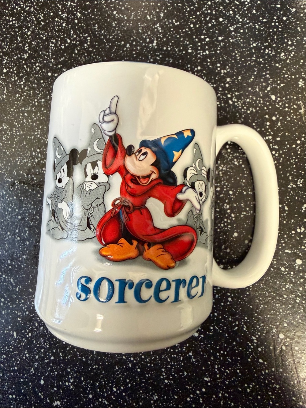 Disney Sorcerer Mickey Ceramic Mug with Red, Blue, Yellow Accents